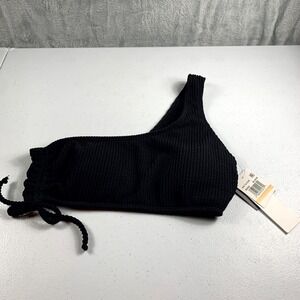 Salt & Cove Bikini Swim Top Women Small Black Textured Ribbed One Shoulder Beach